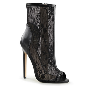 Black Mesh 13 cm SEXY-1008 Open Toe Women Ankle Calf Boots