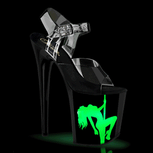 Gennemsigtig 20 cm FLA-NLDG-4 poledance high heels med LED p�re plateau