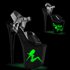 Gennemsigtig 20 cm FLA-NLDG-6 poledance high heels med LED pre plateau