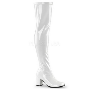 Hvid Lak 8 cm GOGO-3000 overknee st�vler med h�l til M�nd