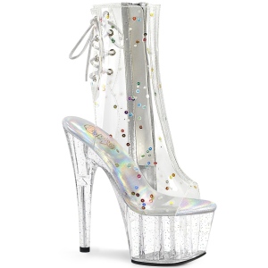 Hvid gennemsigtig 18 cm ADORE-1018C-2 h�jh�lede ankelst�vler - pole danseskoene