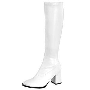 Hvide vinyl støvler blokhæl 7,5 cm - 70 erne hippie disco gogo knæhøje boots