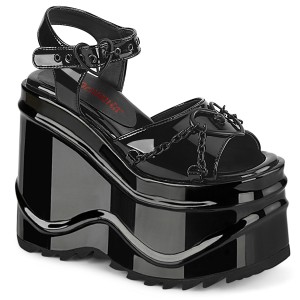 Laklæder 15 cm Demonia WAVE-09 lolita plateau sandaler med kilehæle