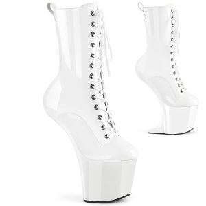 Laklder 20 cm CRAZE-1040 Heelless ankle boots pony heels hvide