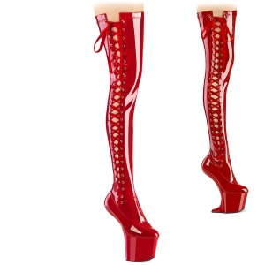Laklæder 20 cm CRAZE-3050 Heelless overknee damestøvler pony heels røde