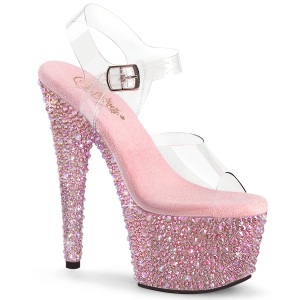 Lyser�d 18 cm BEJEWELED-708MS poledance h�je h�le sko med strass plateau