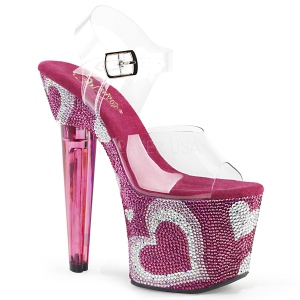 Lyser�d 18 cm LOVESICK-708HEART damesko med h�j h�l Glitrende Sten