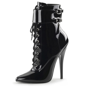 Patent 15 cm DOMINA-1023 Black ankle boots high heels