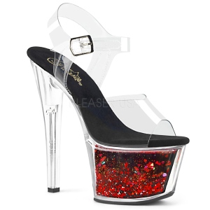 R�d 18 cm SKY-308WHG glitter plateau high heels sko