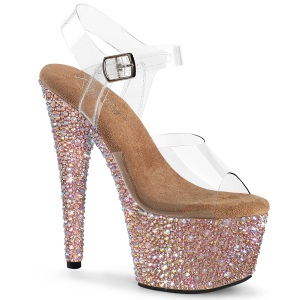 Rosa guld 18 cm BEJEWELED-708MS poledance h�je h�le sko med strass plateau