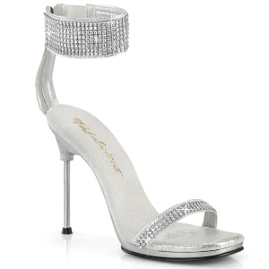Silver 11,5 cm CHIC-40 ankle straps stiletto metal heels sandals