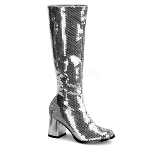Silver Sequins 8 cm SPECTACUL-300SQ Women Knee Boots