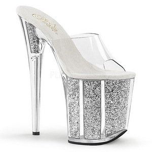S�lv 20 cm FLAMINGO-801G glitter plateau mules damer med h�l