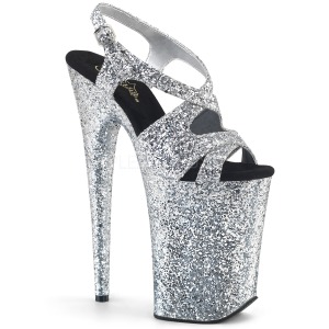 Sølv 23 cm INFINITY-930LG glitter plateau high heels sko