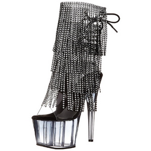 Sort 18 cm ADORE-1017RSFT ankelst�vler til damer med frynser