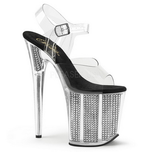 Sort 20 cm FLAMINGO-808SRS H�jh�lede Sandaler Strass Plateau