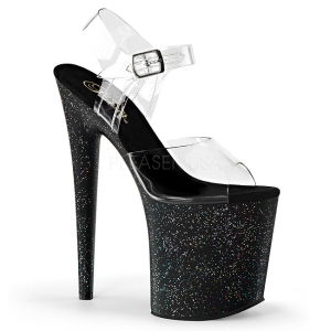 Sort 20 cm Pleaser FLAMINGO-808MG glitter plateau high heels sko
