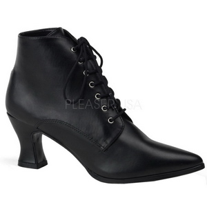 Sort 7 cm VICTORIAN-35 Dame Ankel St�vler med Sn�reb�nd