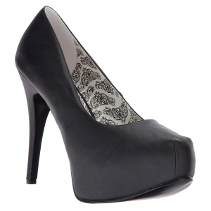 Sort Kunstl�der 14,5 cm Burlesque TEEZE-06W pumps brede f�dder til m�nd