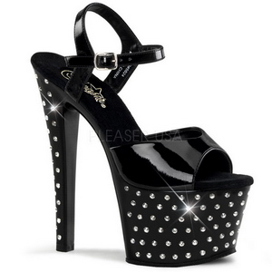 Sort Lak 18 cm STARDUST-709 H�jh�lede Sandaler Strass Plateau