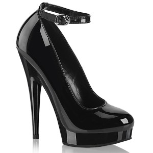 Sorte lakpumps 15 cm SULTRY-686 Ankelrem pumps med h�je h�le