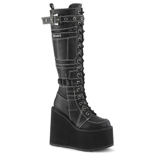 Vegan 14 cm SWING-260 emo kn�h�je st�vler - kvinder plateaust�vler med sn�reb�nd
