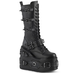 Vegan 14 cm SWING-327 emo kn�h�je st�vler - kvinder plateaust�vler med sn�reb�nd