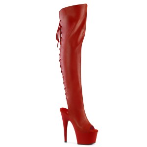 Vegan 18 cm ADORE-3019 red high heeled thigh high boots open toe with lace up