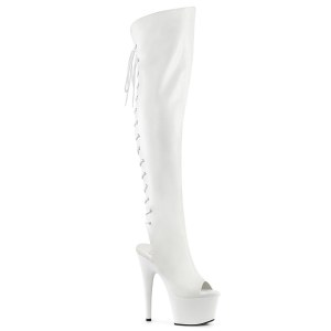 Vegan 18 cm ADORE-3019 white high heeled thigh high boots open toe with lace up