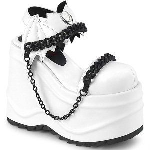 Vegan Hvid 15 cm DemoniaCult WAVE-20 lolita plateau sandaler med kilehle