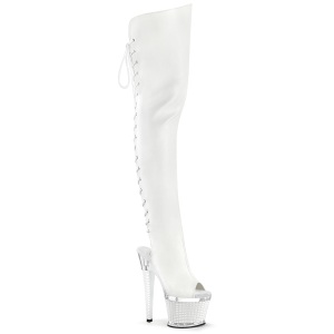 Vegan sn�rest�vler 18 cm SPECTATOR-3030 hvide �ben t� overknee st�vler med sn�reb�nd