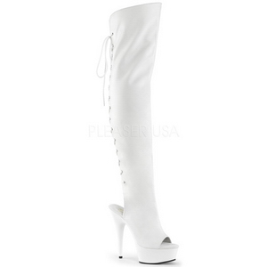 White Leatherette 15 cm DELIGHT-3019 Platform Thigh High Boots