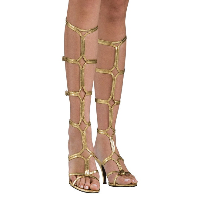 Guld 8 cm knæhøje gladiator sandaler til damer
