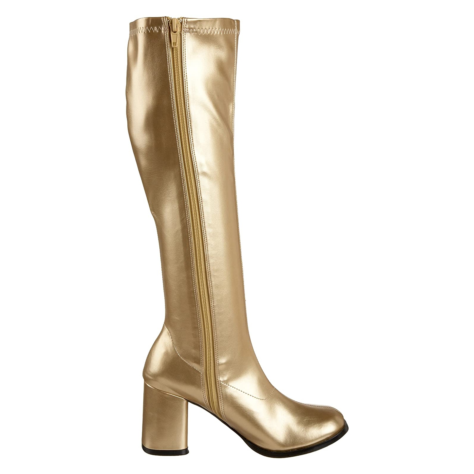 Gyldne vinyl støvler blokhæl 7,5 cm 70 erne disco gogo knæhøje boots