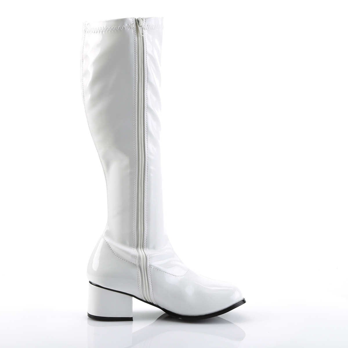 Hvide laklæder støvler blokhæl 5 cm 70 erne disco boots knæhøje - patent læder støvler