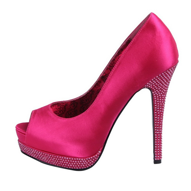 Pink Satin 13,5 cm BELLA-12R Rhinestone Platform Pumps Shoes