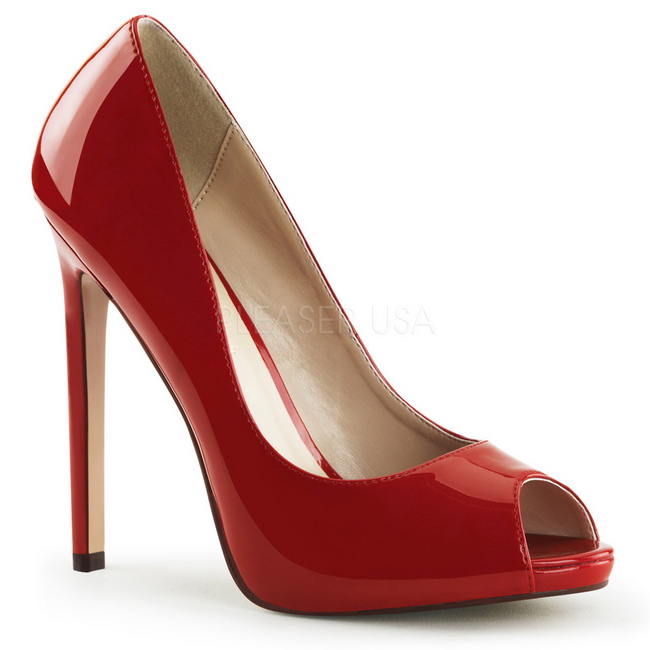 Metal linje Egetræ modbydeligt Rød Lakeret 13 cm SEXY-42 klassisk pumps sko til damer