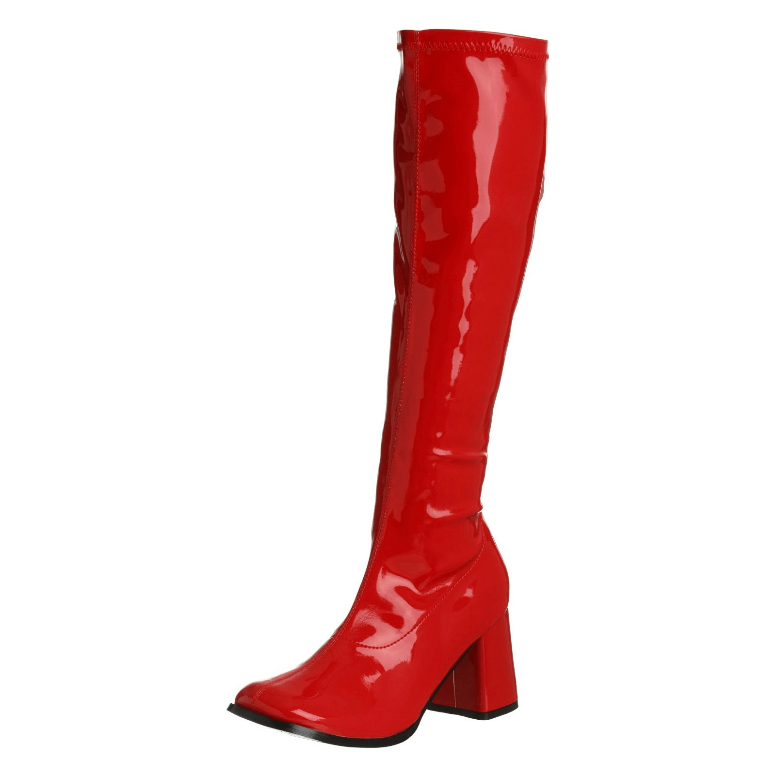 Røde laklæder støvler blokhæl 7,5 cm - 70 hippie disco boots knæhøje - patent læder støvler