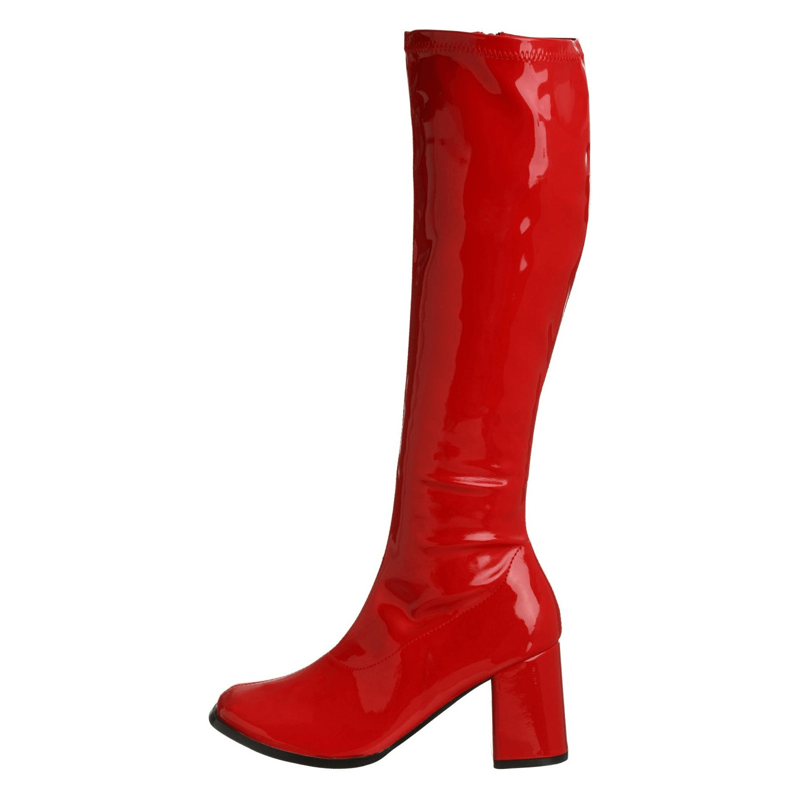 Røde laklæder støvler blokhæl 7,5 cm - 70 hippie disco boots knæhøje - patent læder støvler