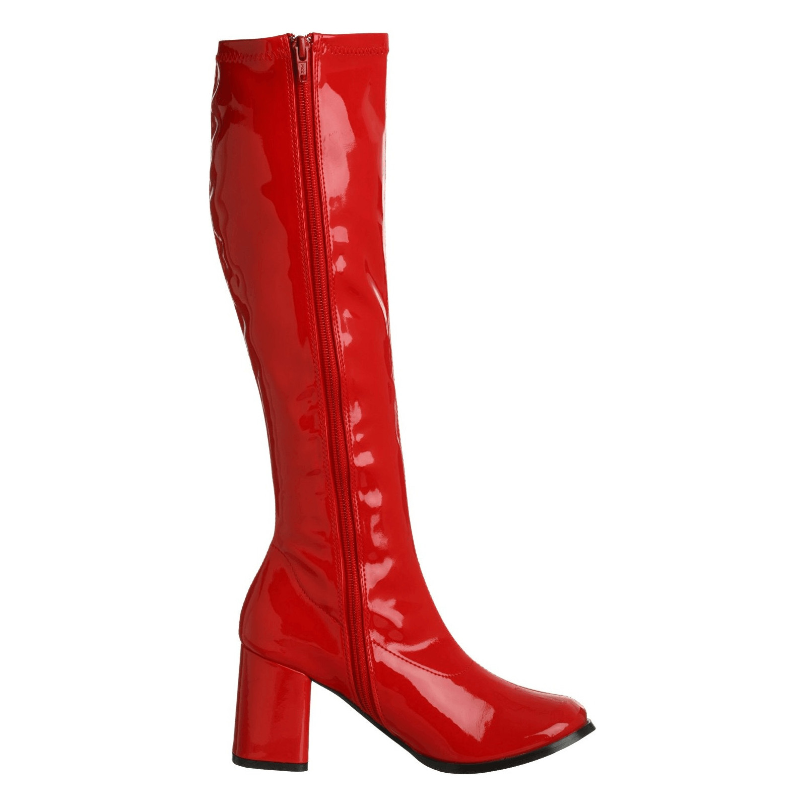 Vellykket Ruddy Skæbne Røde laklæder støvler blokhæl 7,5 cm - 70 erne hippie disco boots knæhøje -  patent læder støvler
