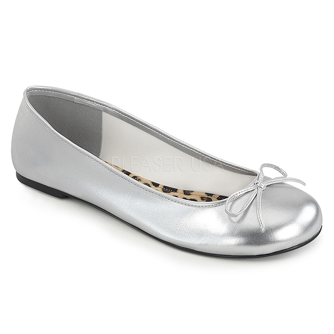 behagelig dannelse pegs Sølv Kunstlæder ANNA-01 store størrelser ballerina sko