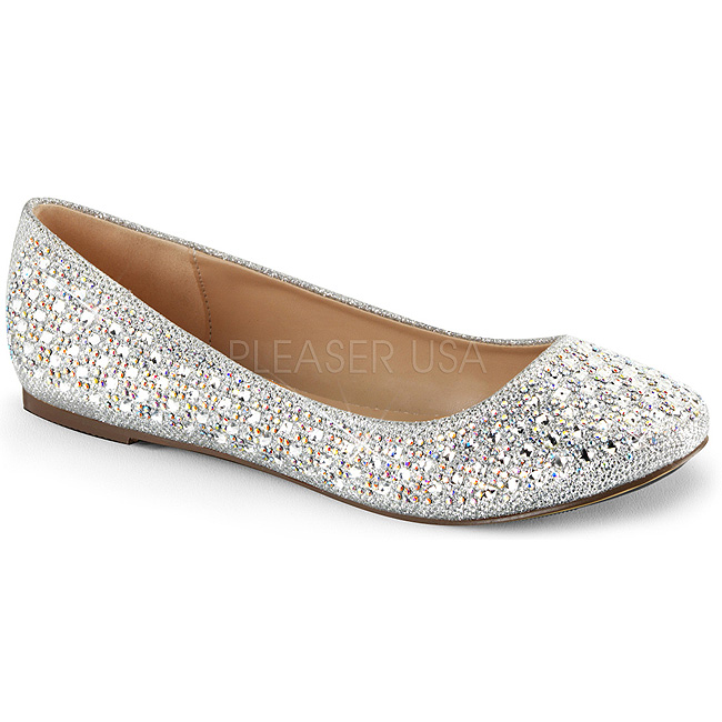 Tegn et billede slutningen klog Sølv TREAT-06 krystal sten ballerina sko med flade hæle