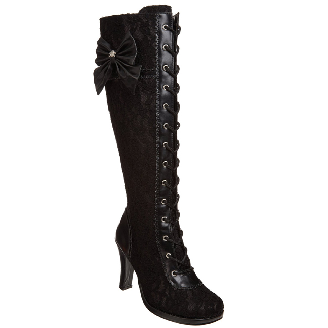 Sort GLAM-240 lolita støvler til damer med høj hæl
