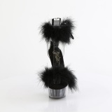 Black 15 cm DELIGHT-624F exotic pole dance high heel sandals with feathers