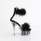 Black 15 cm DELIGHT-624F exotic pole dance high heel sandals with feathers