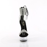 Black 15 cm DELIGHT-627RS transparent platform high heels with ankle straps