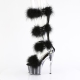 Black 18 cm ADORE-728F exotic pole dance high heel sandals with feathers