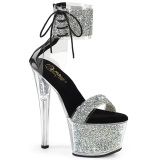 Black 18 cm SKY-327RSI pleaser high heels with strass ankle cuff