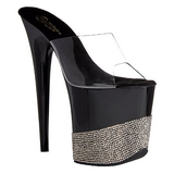 Black 20 cm FLAMINGO-801-3 Glittering Stones Platform Mules Shoes
