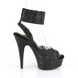 Black Glitter 15 cm DELIGHT-691LG pleaser high heels with ankle straps